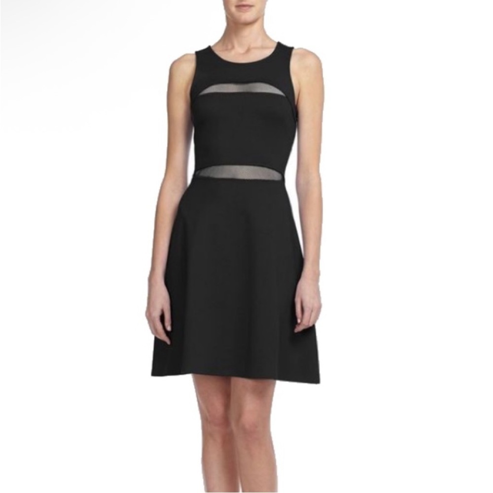 Bailey 44 Mesh Panel Makossa Fit Flare Dress Black Sleeveless LBD Size Medium
